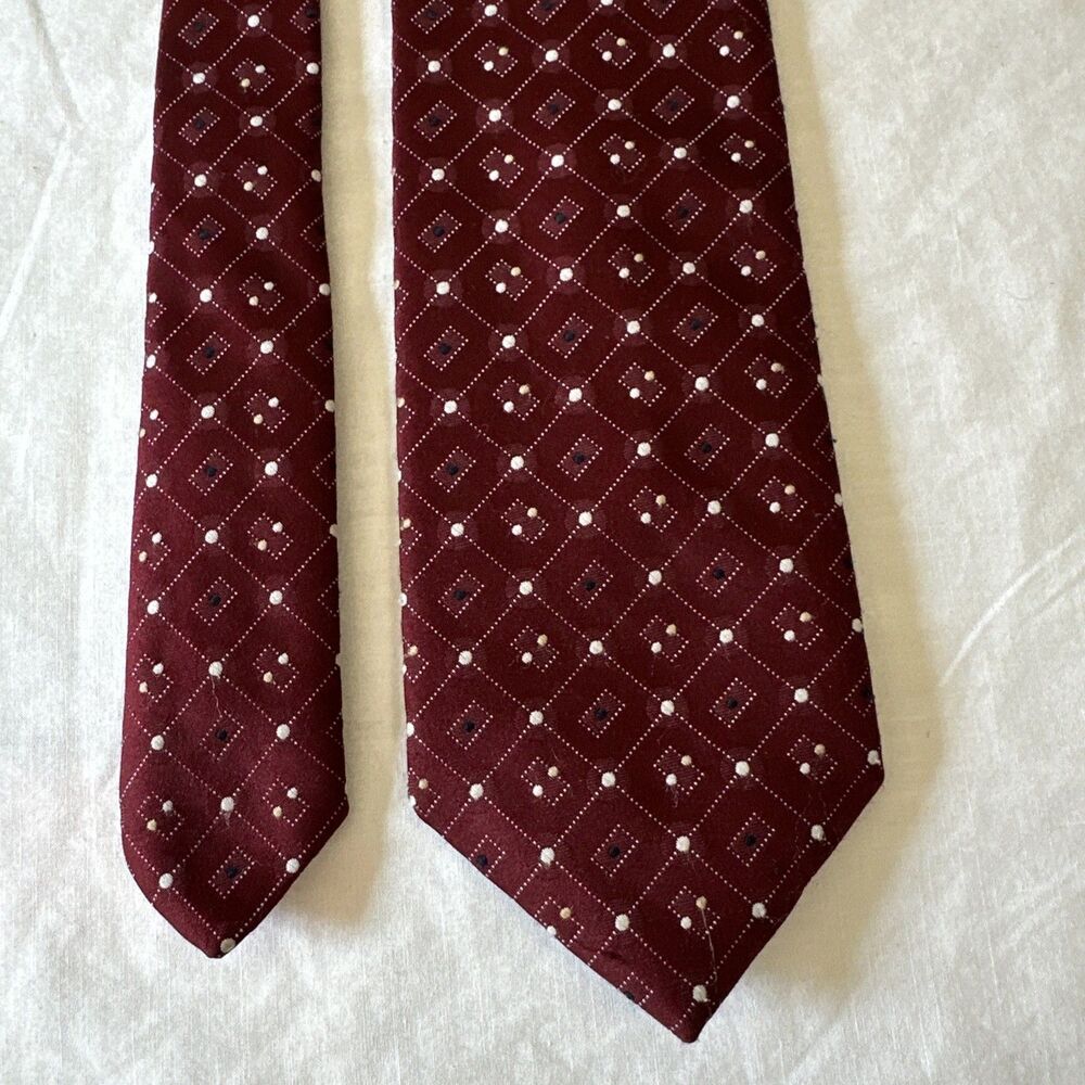 Vintage Oscar De La Renta Mens Tie Red & White Signature Logo Cotton Silk Blend